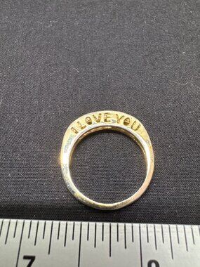 Gold-Tone "I Love You" Ring With Teal & White Crystal Accents Size 9